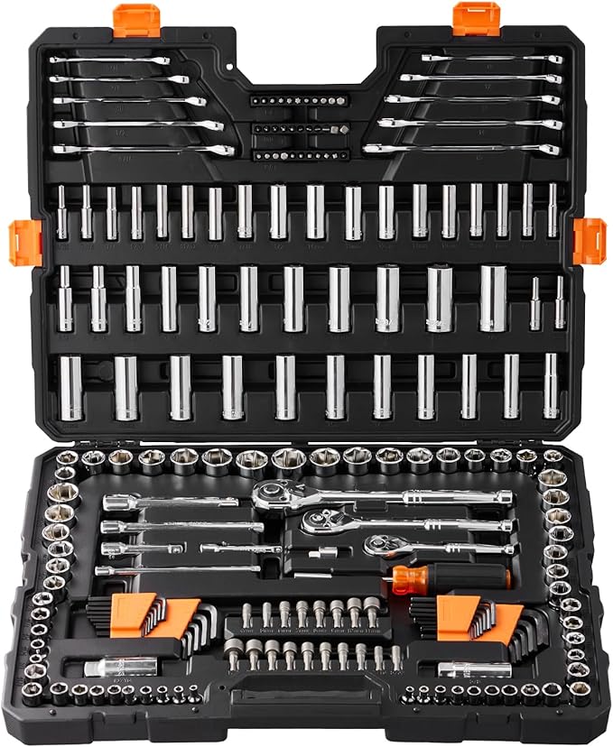 VEVOR Mechanics Tool Set, 1/4" 3/8" 1/2" Drive Deep and Standard Sockets