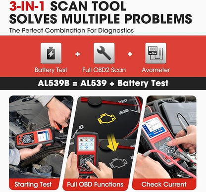 Autel AL539B OBD2 Scanner, 3-in-1 Code Reader Battery Tester Avometer