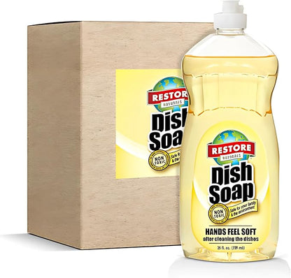 Restore Naturals Non Toxic Liquid Dish Soap - 25 Fl Oz - Plant Based | Biodegradable | Gentle Formula | Cruelty Free | Made in the USA - 6 Pack