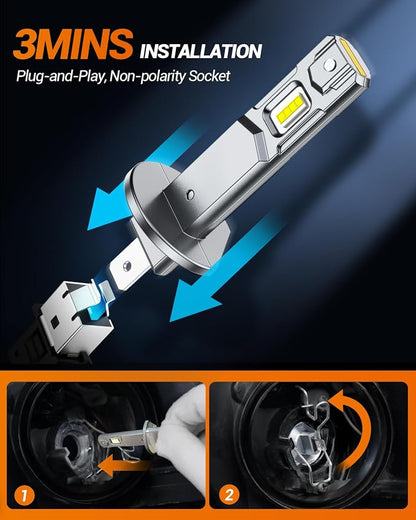 SEALIGHT S2S H1 H7/H7LL Light Bulbs Wireless 140,000LM, 900% Brighter H7 H1 LED Fog Bulbs 6500K Cool White, Plug and Play, No Adapter Required, IP68 Waterproof, Pack of 4