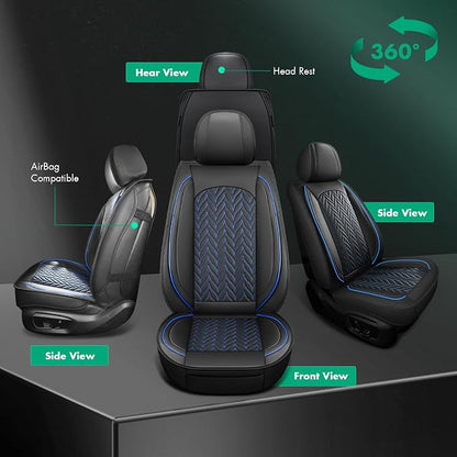 SCITOO Car Seat Covers,Universal Seat Covers Full Set Waterproof Automotive Seat Covers for Most Sedan, Truck and SUV for Elantra Sonata Sportage CRV Accord Chevy (Full Set, Black And Blue)