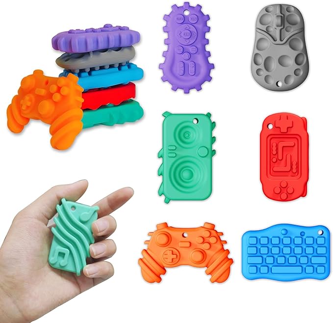 6Pcs Silicone Sensory Toys Set,Quiet Fidget Toys for Kids and Adults,Gamepad Texture Worry Stone for Calming,Fidget Stress Toys for Anxiety Relief-ADHD,Classroom Rewards,Party Favors