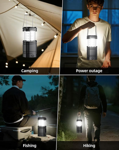4 Pack Solar Camping Lantern with 1600mAh Rechargeable Battery, 30-Hour Runtime, 360° LED Tent Light & Super Bright Flashlight, Compact & Portable for Hiking, Emergency, Outdoor