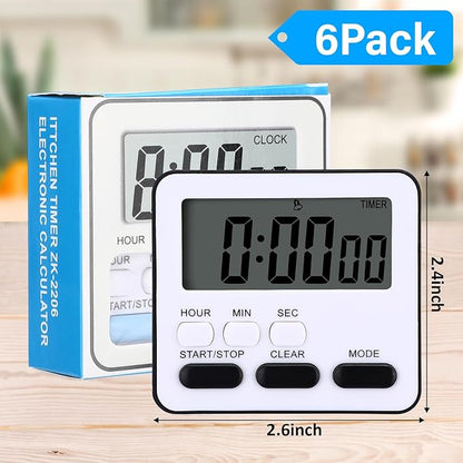 Leumoi 6 Pcs Digital Kitchen Timer 24 Hour Clock and Alarm Function Timer