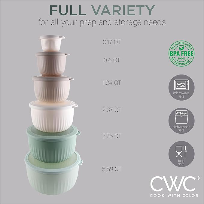 COOK WITH COLOR Prep Bowls with Lids- Wide and Deep Nesting Plastic Small