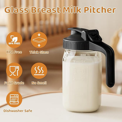 Breast Milk Pitcher, Mason Jar 32 oz, Wide Mouth Jar