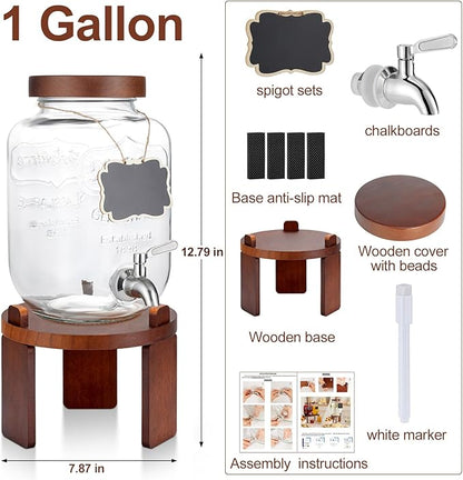 1 Gallon Drink Dispenser for Parties, Glass Beverage Dispenser