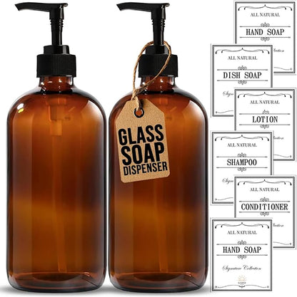 Sunrise Premium, 16 OZ Thick Amber Glass Soap Dispenser