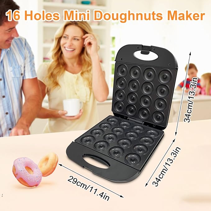 2025 Mini Donut Maker Machine for Home, Kid-Friendly 16-Hole Electric Doughnut