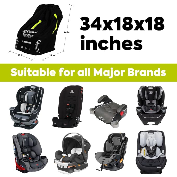 Infant Car Seat Travel Bag for Airplane - Durable Gate Check Bag for Car Seats that fits easily on Convertible Car Seats, Infant Carriers & Booster Seats (Hand Carry Bag, Black)