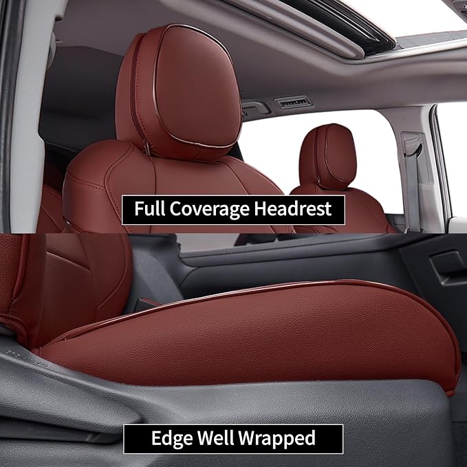 EKR Sienna Seat Covers for 2021 2022 2023 2024 2025 2026 Toyota Sienna LE, XLE,8 Seats,2nd Row 4/2/4 Split,Waterproof Seat Covers Full Set for Trucks - Three Row,Leather (Burgundy)