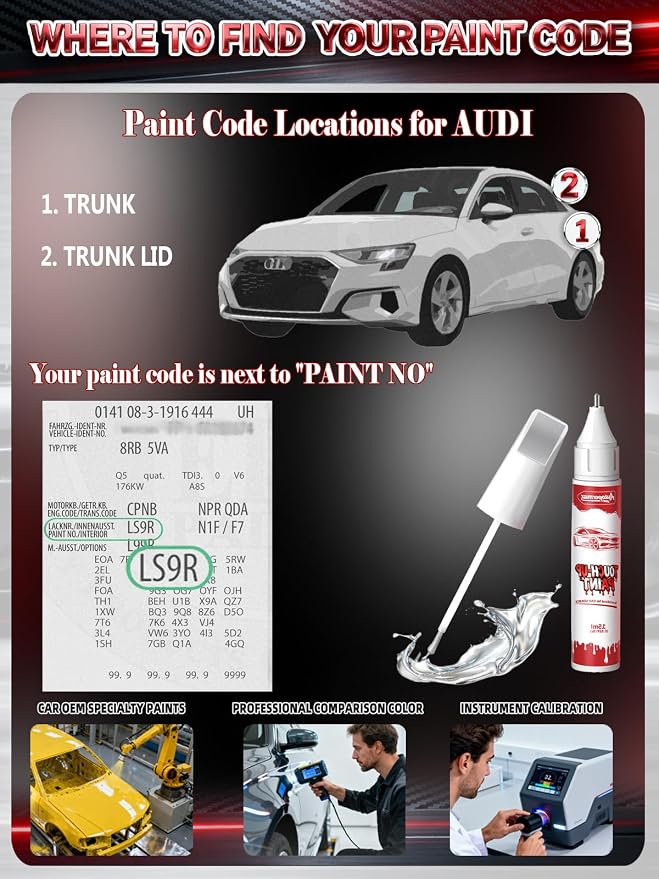 LY9T/0E Mythos Black Metallic Car Touch Up Paint for Audi, Color Accurate Two-In-One Car Paint Scratch Repair Pen, Professional Scratch Remover for Vehicles Chips and Nicks Scuff