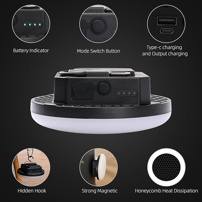 Portable Rechargeable LED Camping Lights for Hanging,Waterproof Outdoor Light,Super Bright Hanging Lanterns for Tents, Canopies & Outdoor Emergencies