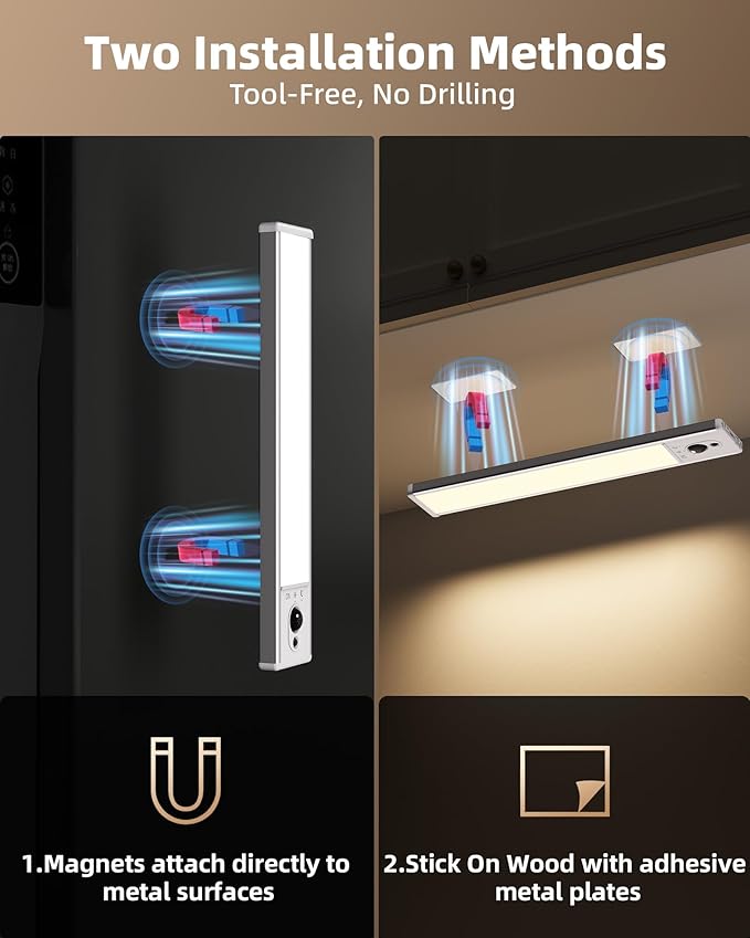 EZVALO 5-Pack Under Cabinet Lighting, 2400mAh Motion Sensor Light, LED Closet