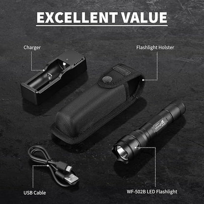 ULTRAFIRE Tactical Flashlight with Holster Pouch, 1000 Lumen Single Mode Police Flashlight for Duty Belt, Super Bright EDC Flash Light with Belt Holster, WF-502B