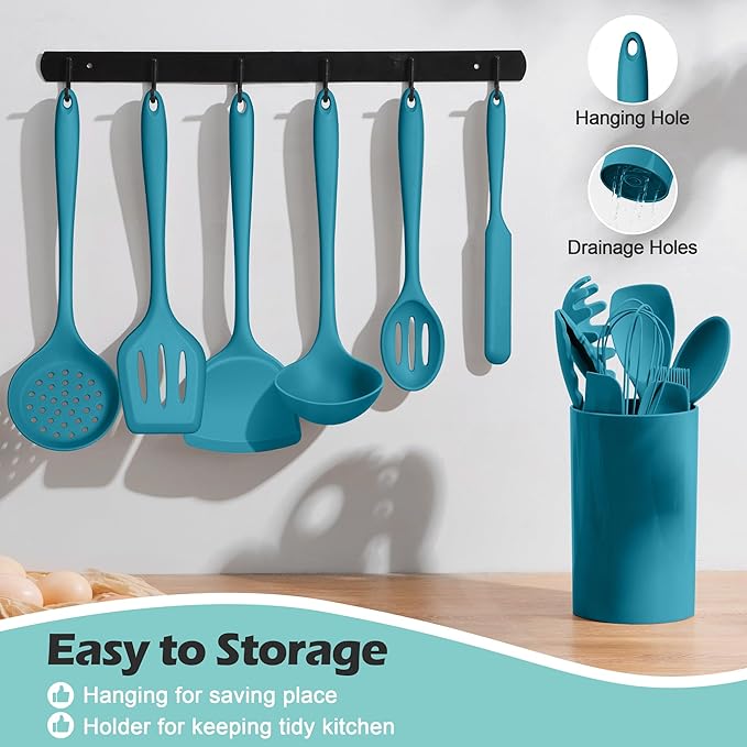 Homikit Silicone Cooking Utensils Set, 15-Piece Nonstick and Heat Resistant