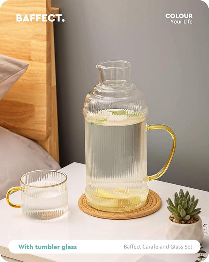 Baffect Bedside Water Carafe And Glass Set, High Borosilicate Glass Pitcher