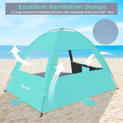 Gorich Beach Tent Sun Shelter for 3/4-5/6-7/8-10 Person with UPF 50ï¼?UV Protection, Lightweight & Easy Setup Beach Shade Canopy, Portable Beach Shade Tent Beach Cabana