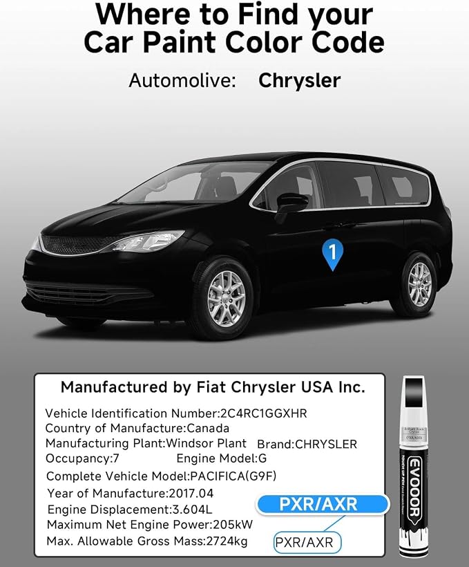 Brilliant Black Crystal(PXR/AXR) Touch Up Paint Compatible with Chrysler Exact Match 2 in 1 Touch up Paint for Chips and Nicks Repair with 2pcs Disposable Micro Applicators