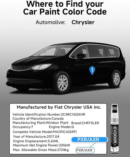 Brilliant Black Crystal(PXR/AXR) Touch Up Paint Compatible with Chrysler Exact Match 2 in 1 Touch up Paint for Chips and Nicks Repair with 2pcs Disposable Micro Applicators