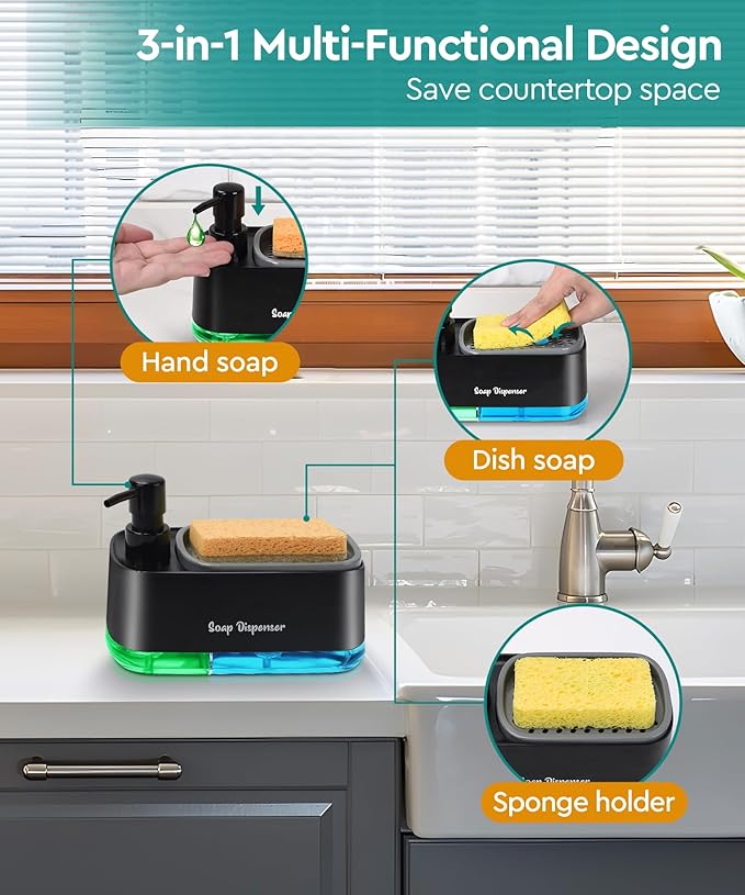 Kitchen Dish Soap Dispenser Set，Dish and Hand Soap Dispenser