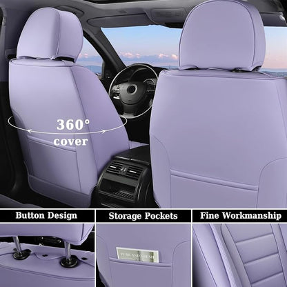 Coverado Car Seat Covers Front, Seat Covers for Cars, Waterproof Car Seat Cushions, 2-Pack Leather Carseat Seat Protectors, Universal Seat Covers Fit for Most Sedans SUV Pick-up Trucks(Purple)
