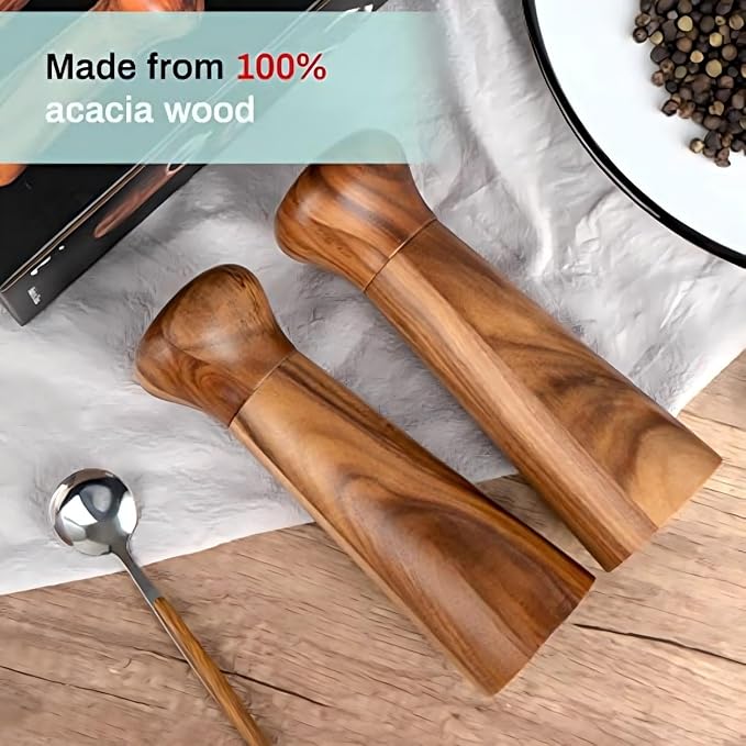 Wooden Pepper Grinder, Refillable Pepper Mill, Adjustable Pepper Shaker