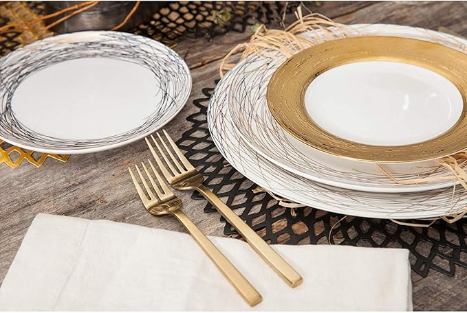 FORTESSA Arezzo 18/10 Stainless Steel Flatware, 20 Piece Place Setting With Table Knives, Forks and Spoons (Service For 4), Dishwasher Safe, Brushed Gold