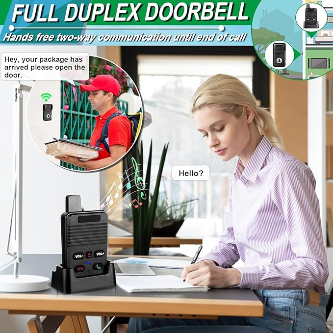 Wireless Door Bell, Full Duplex Long Range Wireless Doorbell, Waterproof 2 Way