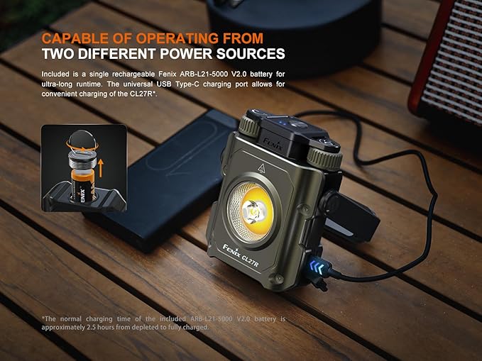 Fenix CL27R Camping Lantern Flashlight, 1600 lumens USB-C Rechargeable Waterproof Portable with White and Red LEDs and Lumentac Organizer for Hurricane Power Outage Emergency and Job Sites (Blue)