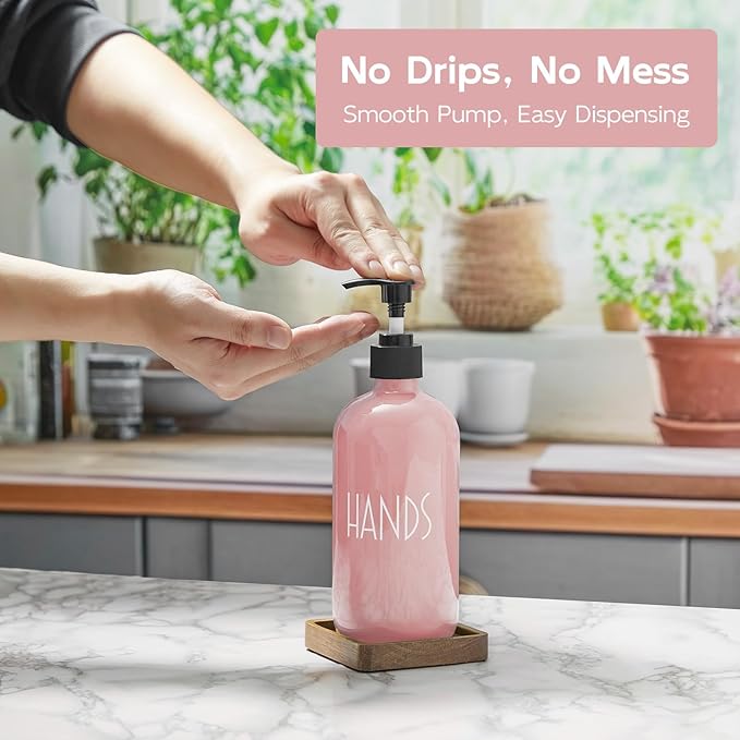 Pink Glass Hand Soap Dispenser