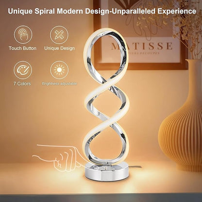Modern Spiral RGB Table Lamp, Touch Dimmable Bedside Lamp, 7 Colors 10 Light