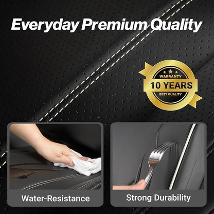 Coverland Custom SUV Car Seat Covers Front Seats for [2011-2019 Ford Explorer Bench Seat] - Protector Water Resistant Leather Memory Form Back Support Seat Cushion [Front - Black with White Stitching]