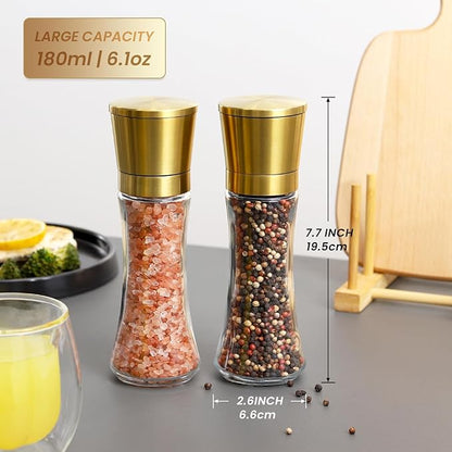 VEVOK CHEF Gold Salt and Pepper Grinder Mill Set Stainless Steel Pepper Shaker