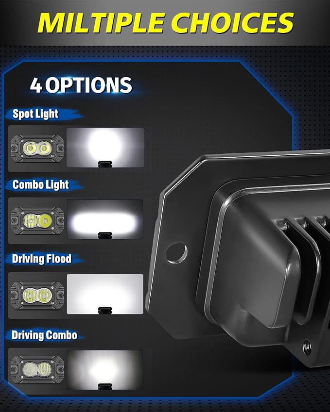 Flush Mount LED Pods, AKD Part CREE LED Flush Bumper Fog Lights 40W Driving Combo Offroad Light Backup Reverse Lights Pods Scen Camper Light for Trucks Pickup SUV UTV ATV