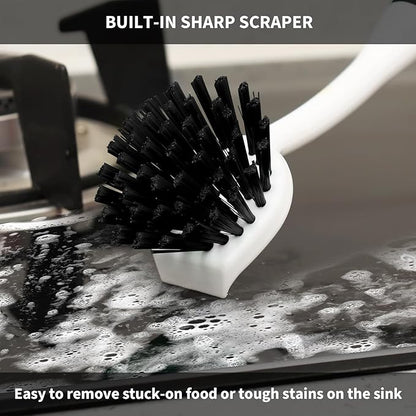 Dish Brush with Handle, 2 Pack Scrub Brushes with Built-in Scraper
