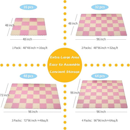 36 Tiles Foam Play Mat for Baby, 0.4 Inch Thick Foam Interlocking Floor Mats, Soft Non-Toxic Baby Playmat, Solid Colored Puzzle Play Mat Kids Floor Mats for Toddler(Beige/Pink)