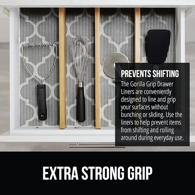 GORILLA GRIP powerGRIP Drawer Shelf and Cabinet Liner, Thick Strong Hold
