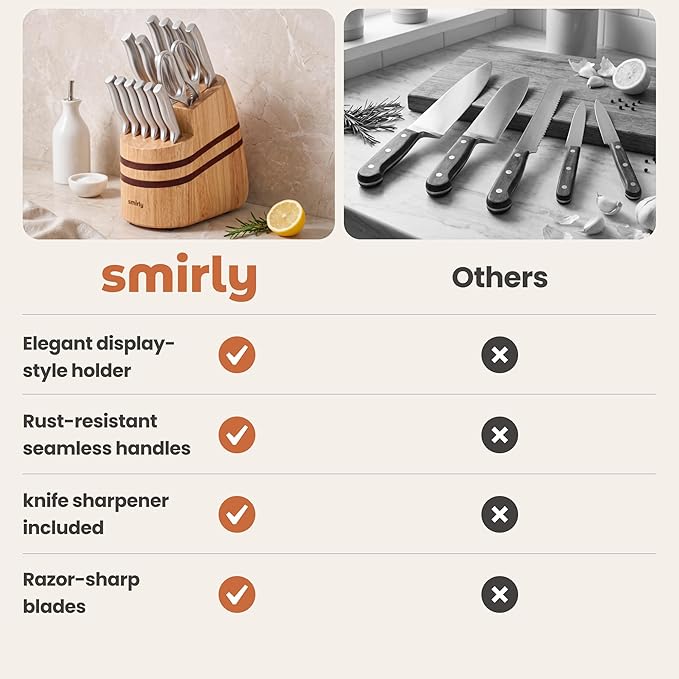 SMIRLY 15 Piece Knife Set with Block