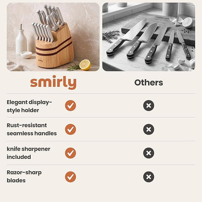 SMIRLY 15 Piece Knife Set with Block