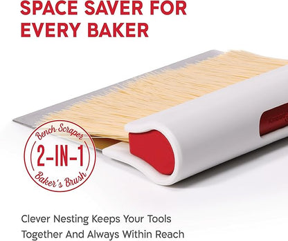 KneadAce Dough Scraper & Baker’s Brush Set. Stainless Steel Bench Scraper &