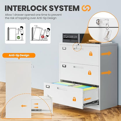 3 Drawer File Cabinets for Home Office, Metal Filing Cabinet