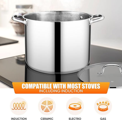 E-far 16 Quart Stainless Steel Stock Pot, Large Heavy Duty Induction Stockpot