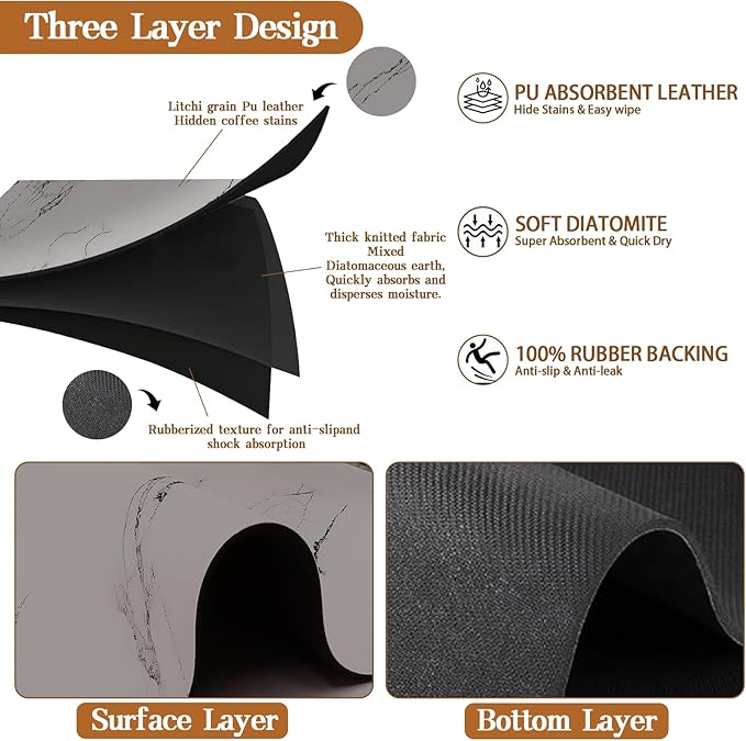 Dish Drying Mats for Kitchen Counter, Quick Dry Dish Rack Pad