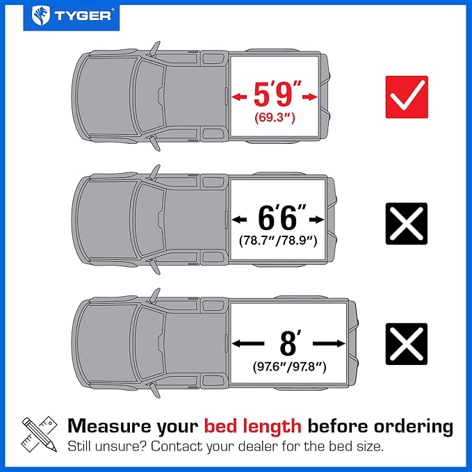 Tyger Auto T3X Soft Tri-Fold in Fabric Truck Bed Tonneau Cover Compatible with 2014-2018 Chevy Silverado GMC Sierra 1500; 2019 LD/Limited | 5'9" (69") Bed | TG-BC3C1006X