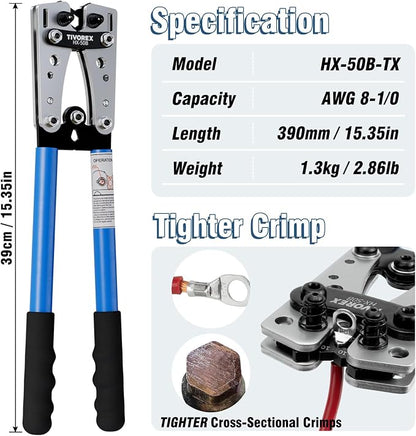 Battery Cable Wire Lug Crimping Tool for AWG 8-1/0 Copper Lugs, Electrical Lug Crimper, Heavy Duty Battery Terminal Crimper