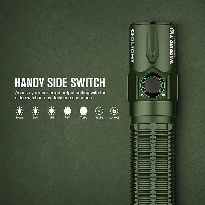 OLIGHT Warrior 3S 2300 Lumens Rechargeable Tactical Flashlight, Compact Dual-Switches LED Bright Light with Proximity Sensor, Powered by Customized Battery for Emergency, and Searching (OD Green)