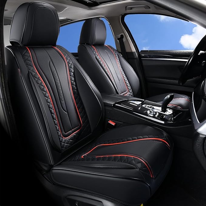 Coverado Car Seat Covers, 2 Packs Front Seat Cover, Faux Leather Waterproof Seat Covers, Driver Seat Covers, Car Seat Protectors, Automotive Seat Covers Accessories Universal Fit Most Vehicles Black