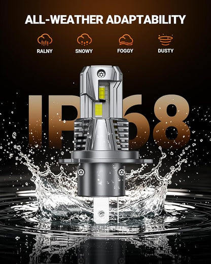 SEALIGHT H4/9003 LED Light Bulb, 1:1 Real Size, 900% Brighter than Origin, 46,000LM Super Output, 6500K Cool White with 25000RPM Fan, 3Mins Plug and Play, Pack of 2