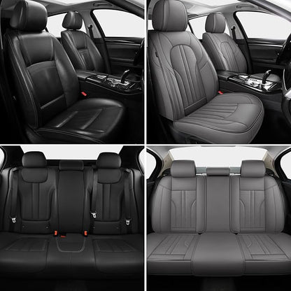 MINGBRON Car Seat Covers Full Set, 5 Seats Comfortable Faux Leather Seat Covers for Cars, Waterproof Automotive Seat Covers, Luxury Universal Fit Seat Covers for SUV, Sedans, Pick-up Trucks (Gray)